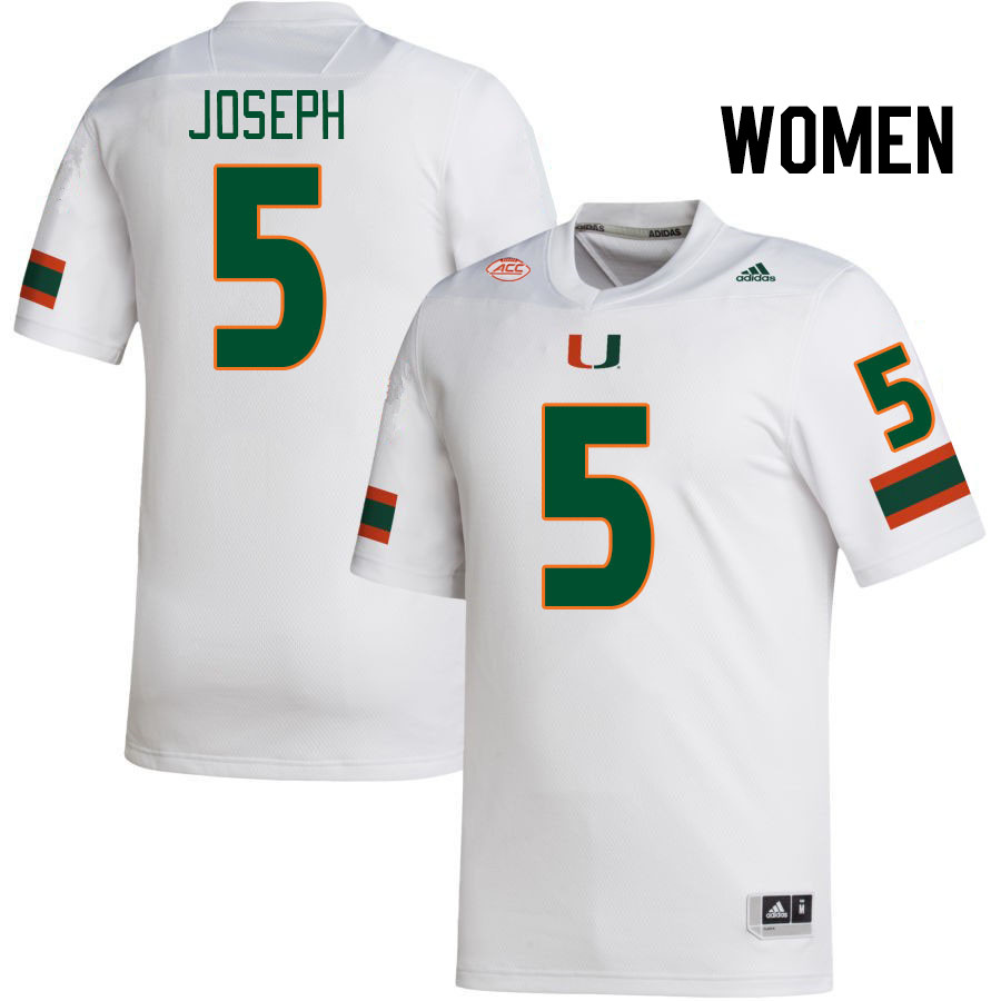 Women #5 Nathaniel Joseph Miami Hurricanes College Football Jerseys Stitched-White - Click Image to Close